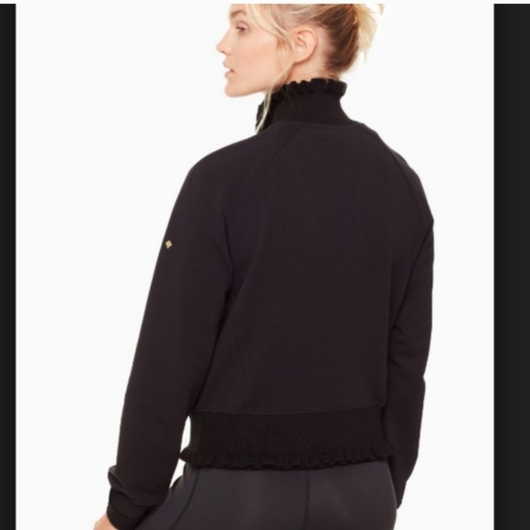 Kate Spade Ruffle Rib Zip Up, Black - Size S nwot - Picture 3 of 6